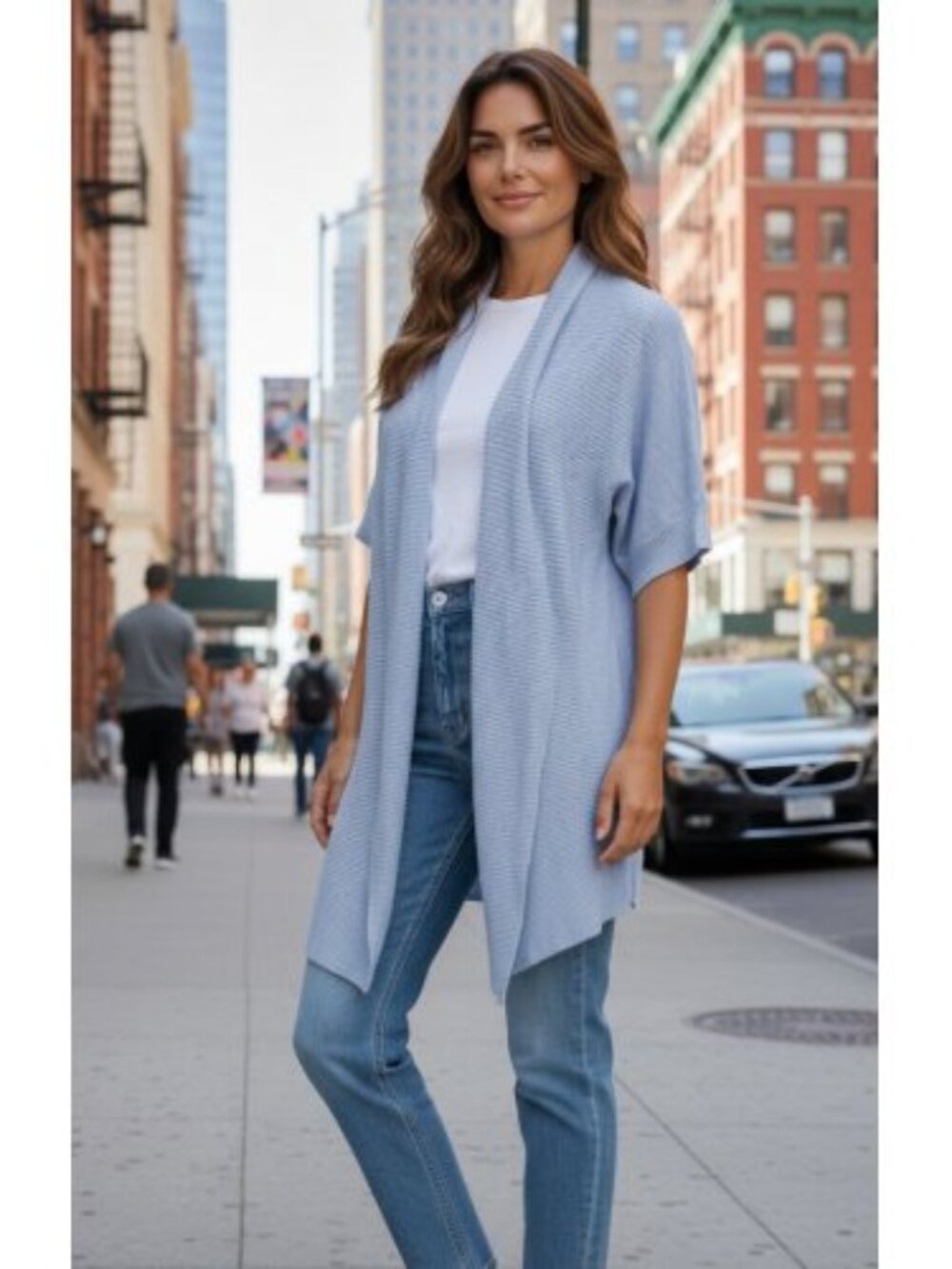 ST JOHN’S BAY Blue Shawl Collar Short Sleeve Cardigan Ladies Large